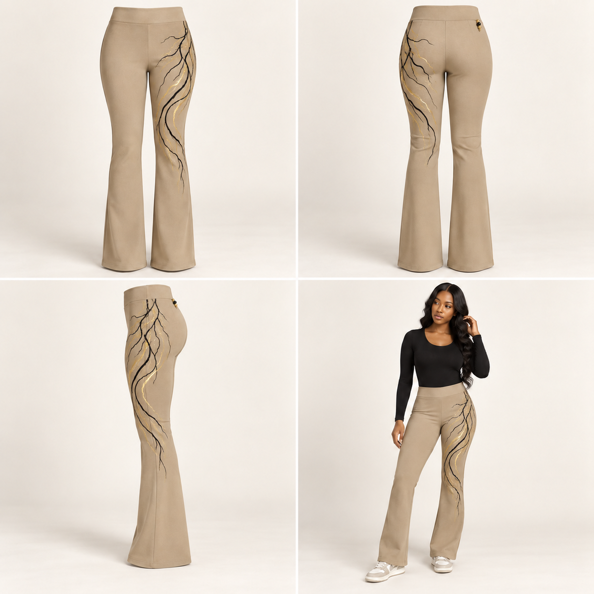 ITT TOLD’EM Custom Khaki Design — asymmetric black and gold detailing, four views