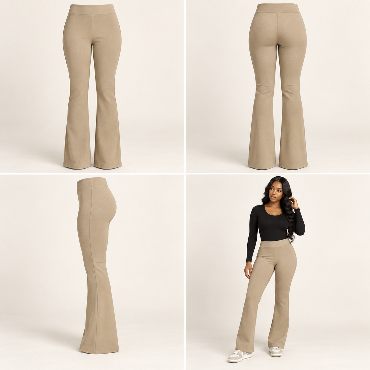 ITT TOLD’EM Hall Pass Flare in Khaki Tan — front, back, side, and model views