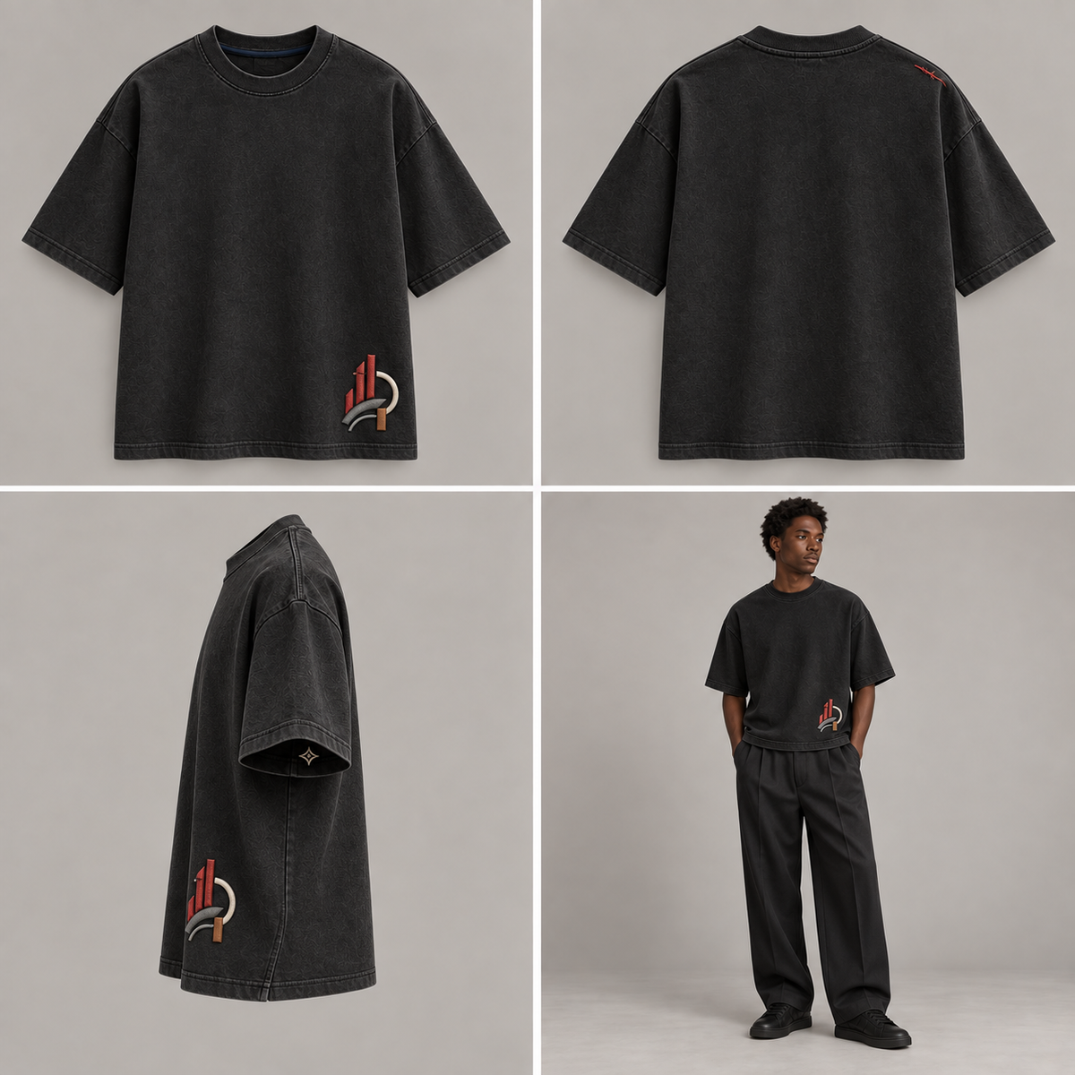 ITT TOLD’EM Red Line Quiet Court Tee — front, back, side, and brown-skin model views