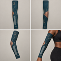 Deep teal ITT Route Sleeve arm accessory shown front, back, side, and worn on a brown-skin model